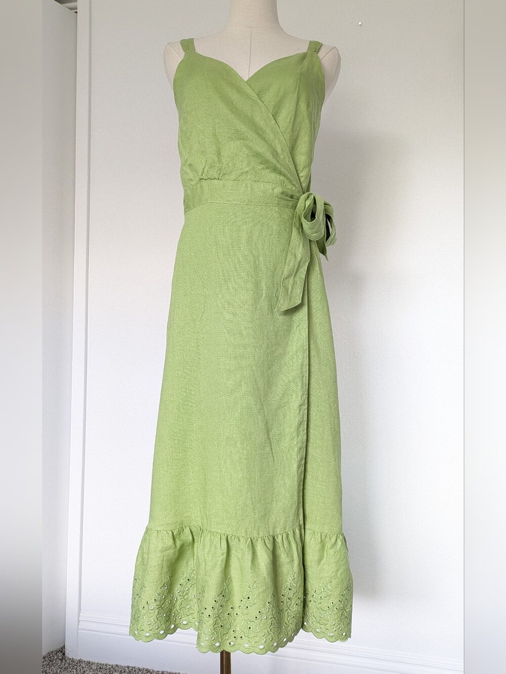 Garnet Hill Sleeveless Green Wrap Dress